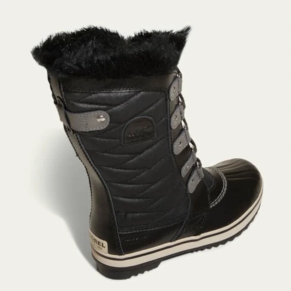 NWOT Sorel Kid's Tofino II Tall Hiking Boots with Faux Fur-Trim Black Quarry